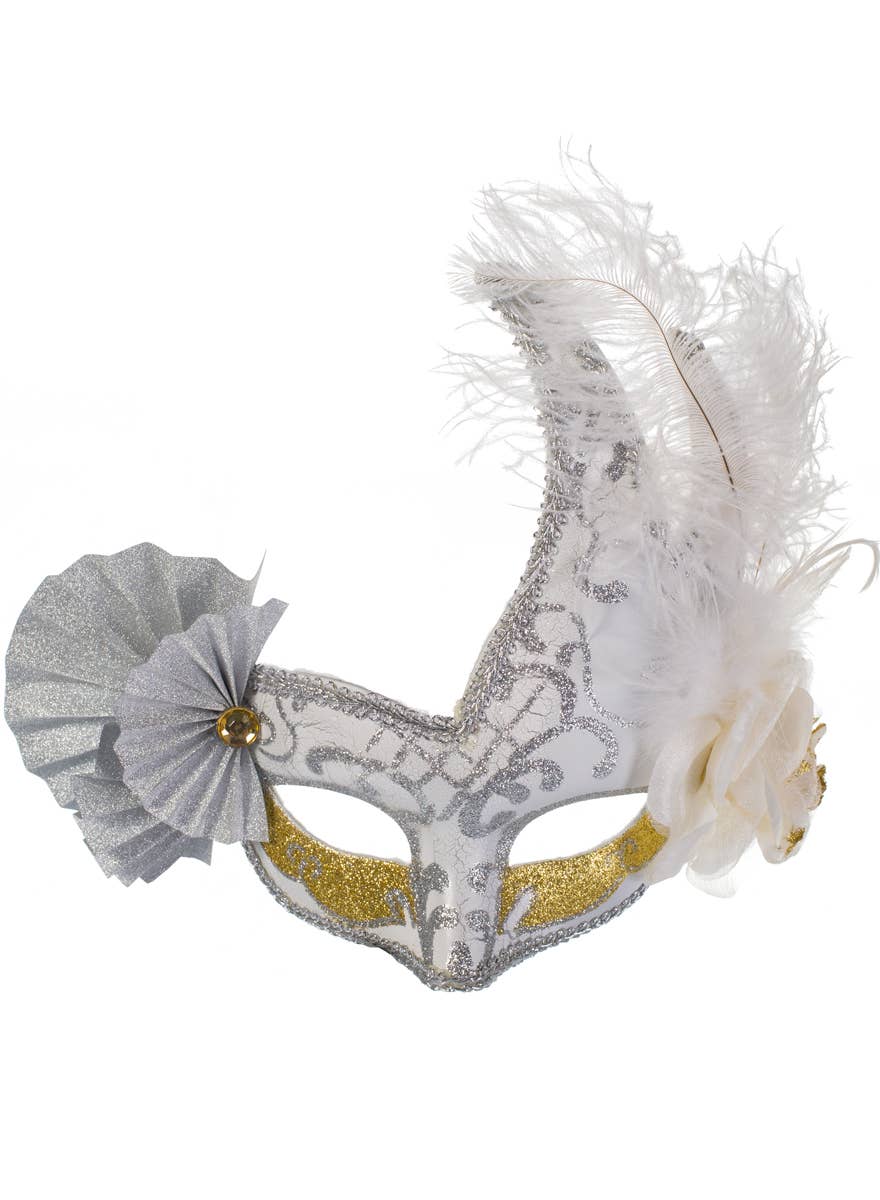 Luxury Feathers and Fans Women's Masquerade Mask View 2