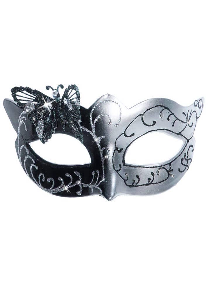 Womens Black and Silver Butterfly Masquerade Mask - Alt Image