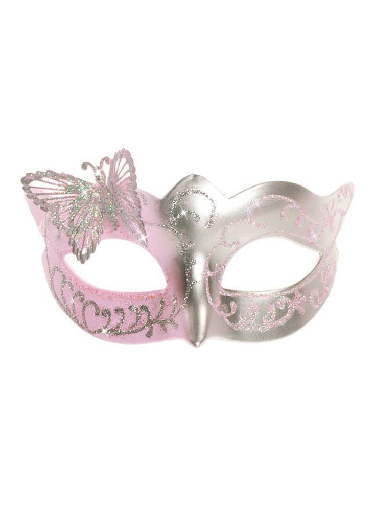 Womens Pink and Silver Butterfly Masquerade Mask - Alt Image
