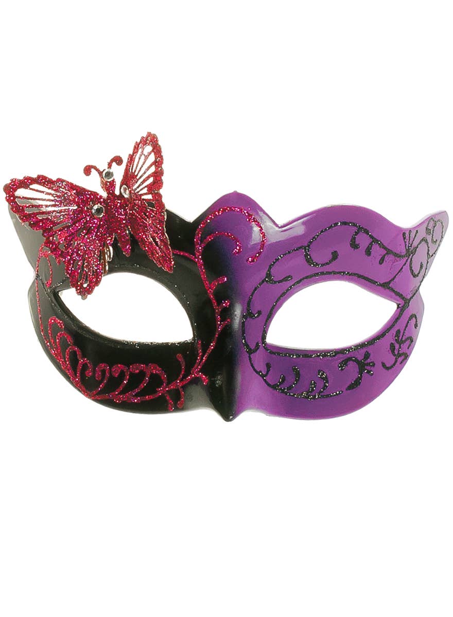 Womens Black and Purple Butterfly Masquerade Ball Mask - Alternate Image
