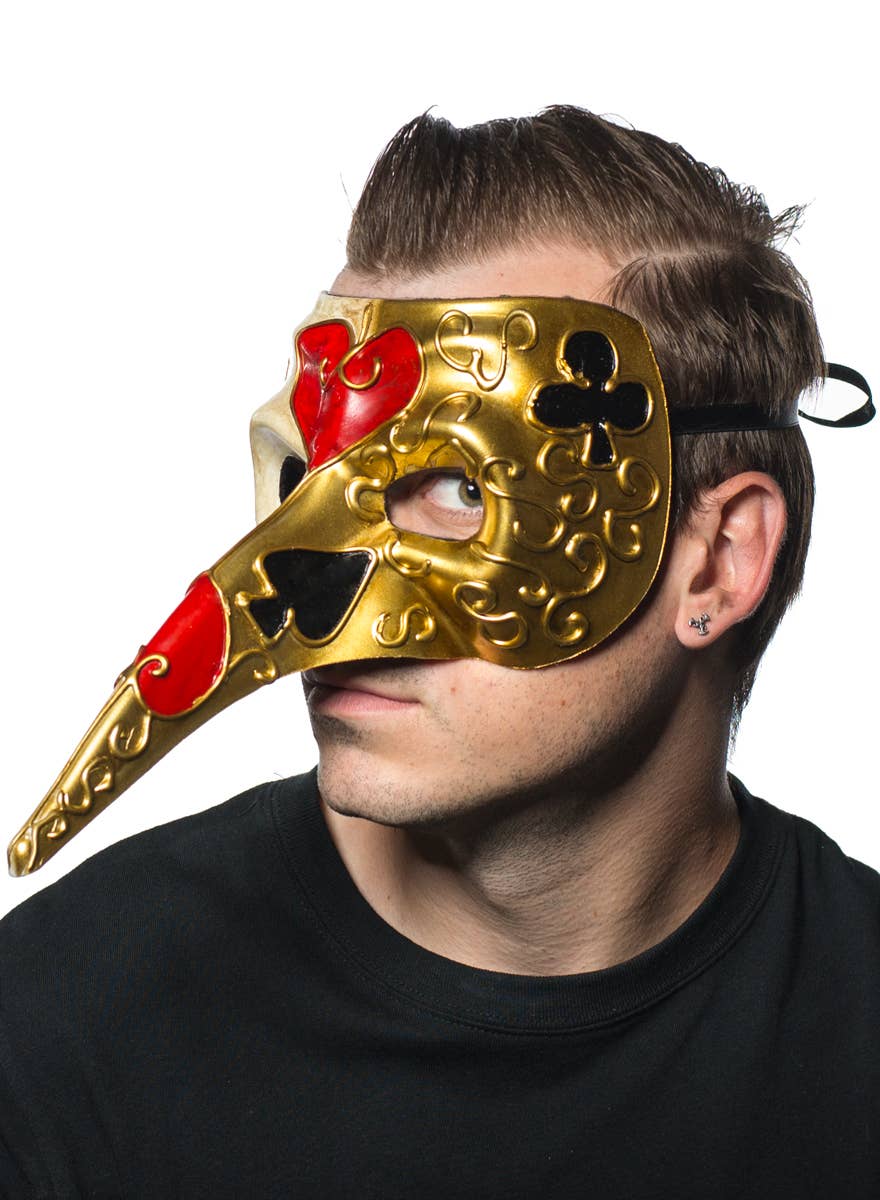 Men's Gold And Cream long Nose Card Symbol Venetian Mask Main