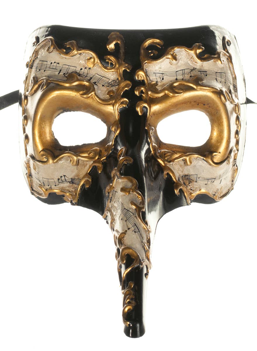 Men's Venetian Long Nose Masquerade Mask with Music Notes - View 4