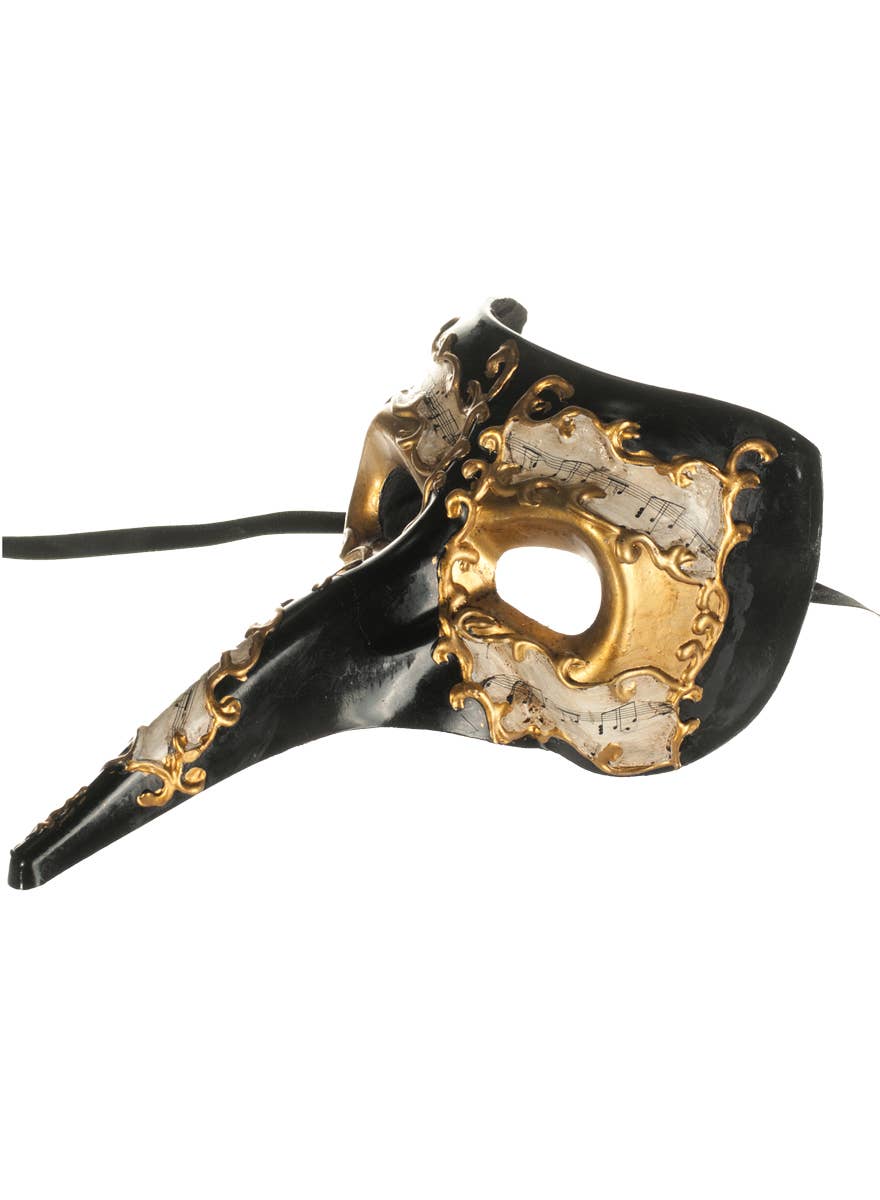 Men's Venetian Long Nose Masquerade Mask with Music Notes - View 3