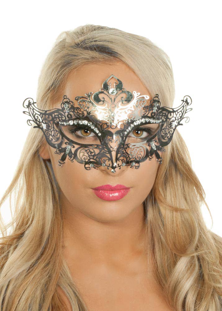 Women's Light Weight Silver Metal Masquerade Mask view 3