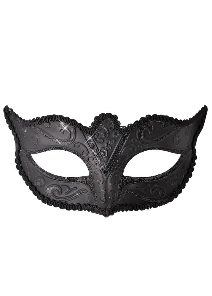 Women's Black Masquerade Costume Mask With Glitter Swirl Details Alternate Image