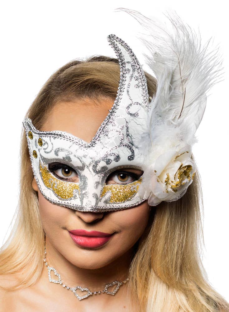 Women's Deluxe Crackle paint Feather mask main image