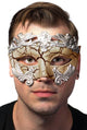 Tan and Silver Ancient Roman Style Crackle Paint Masquerade Mask - Main Image