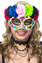 Women's Day of the Dead Rainbow Flowers Sugar Skull Masquerade Mask