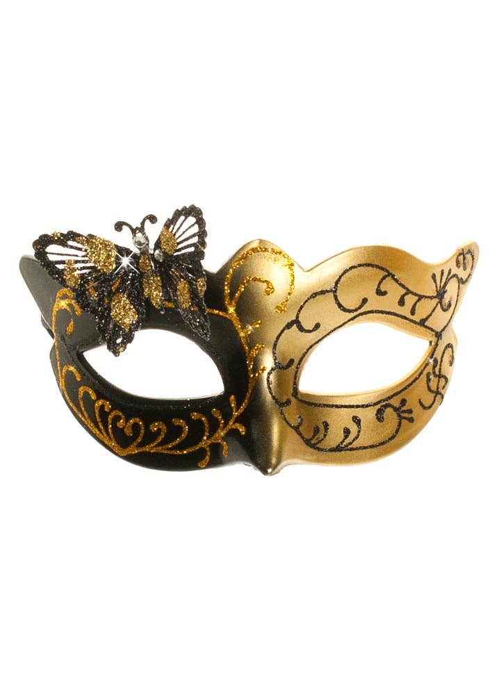 Womens Black and Gold Butterfly Masquerade Mask - Face Mask Image