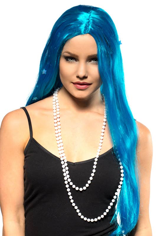 Women's Blue Mermaid Long Costume Wig With Stars