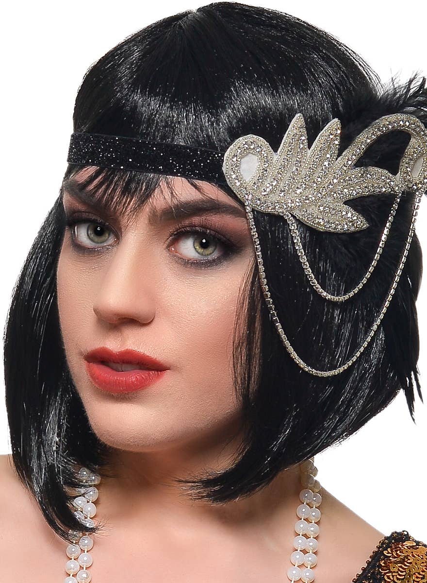 Short Black Bob Cut Women's Flapper Costume Wig - Alternative Image