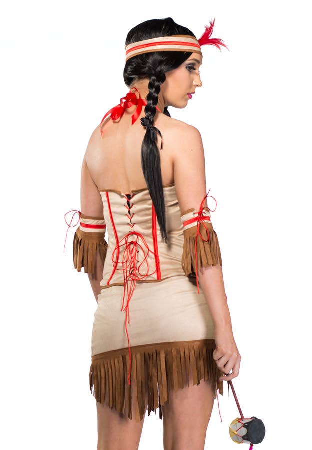 Womens Sexy trbial Babe Fancy Dress Native Costume - Back Image