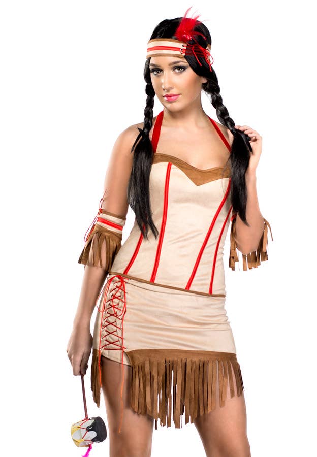 Womens Sexy trbial Babe Fancy Dress Native Costume - Close Front Image