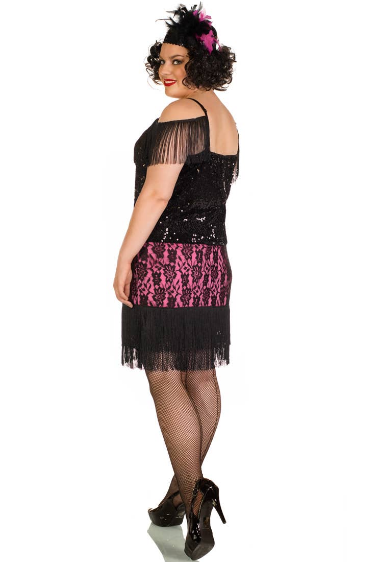 Women's Roaring 20's Pink and Black Flapper Costume Back View