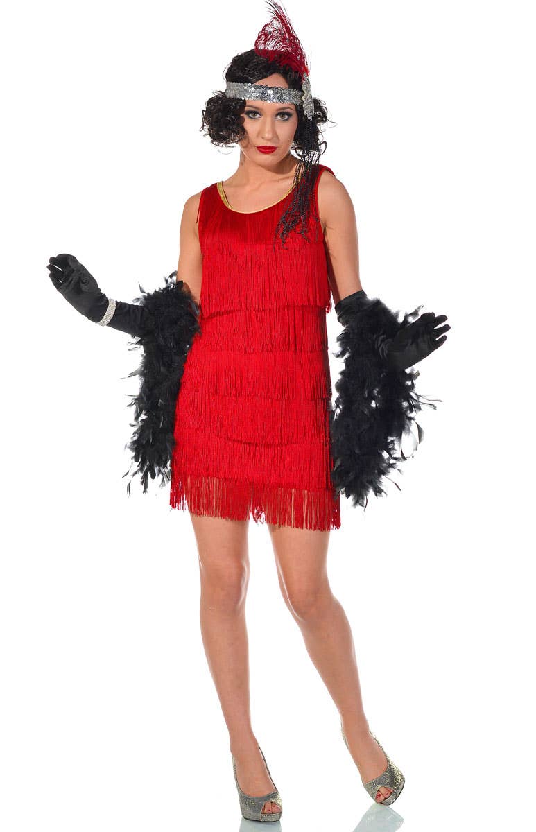 Women's Sexy Red Short 1920's Flapper Dress Costume - Alt Image