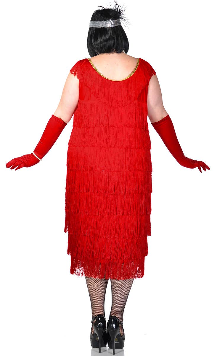 Plus Size Long Deluxe Roaring Red Women's Flapper Dress Costume - Back View