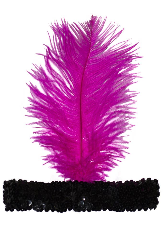 Black and Pink Feather 1920s Flapper Costume Headband - View 3