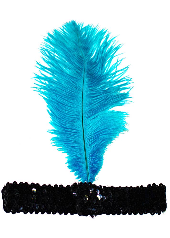 Turquoise and Black Feather 20s Flapper Costume Headband - View 2