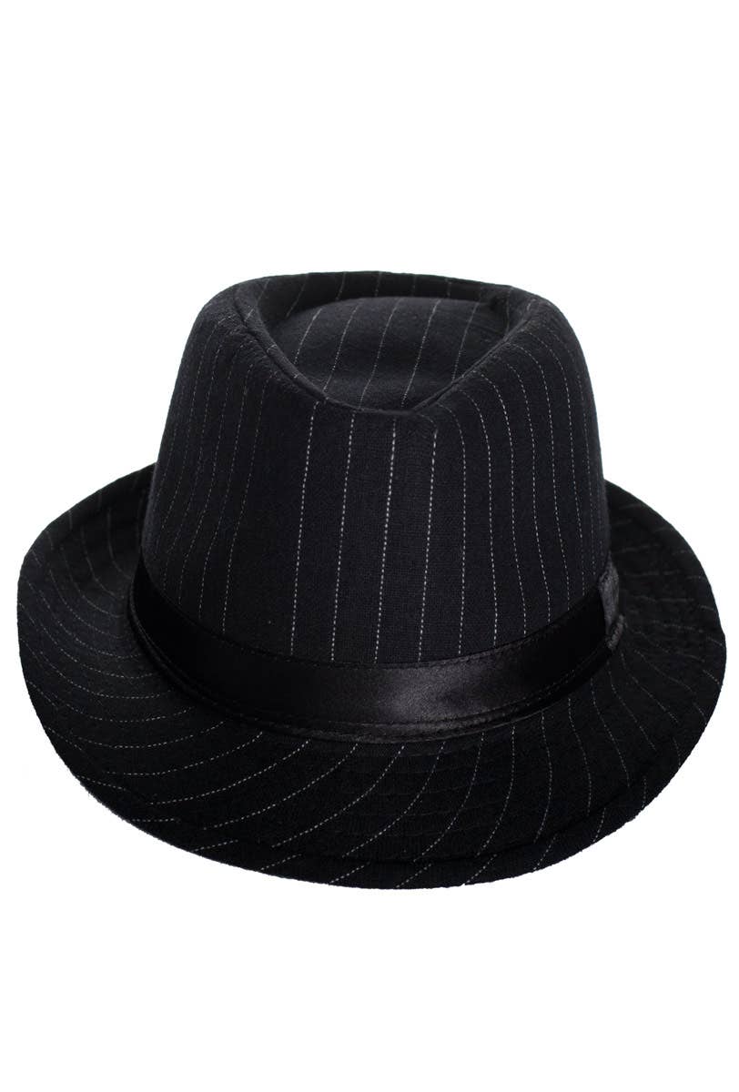 Men's Black and White Stripe Wool Look Gangster Trilby - Front Hat Image