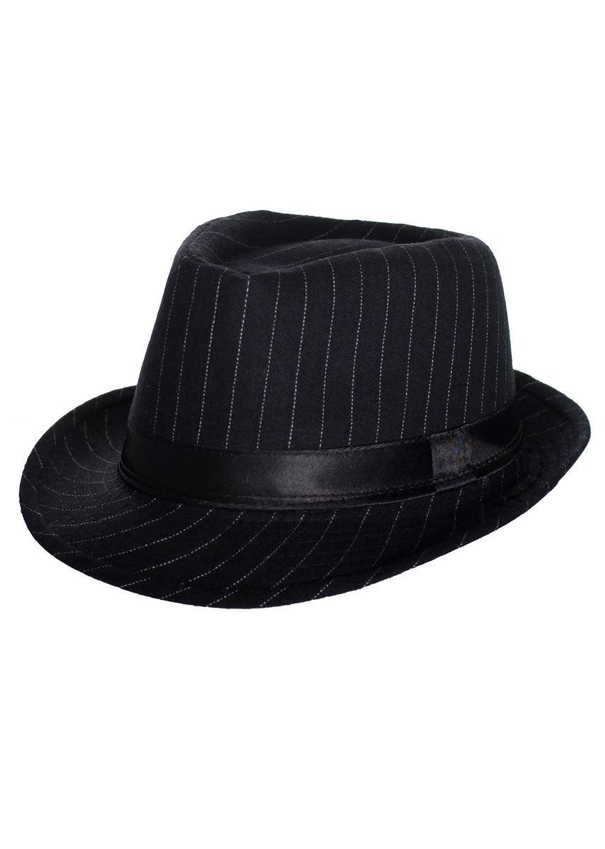 Womens Black and White Stripe Wool Look 1920s Gangster Trilby Hat - Alt Image
