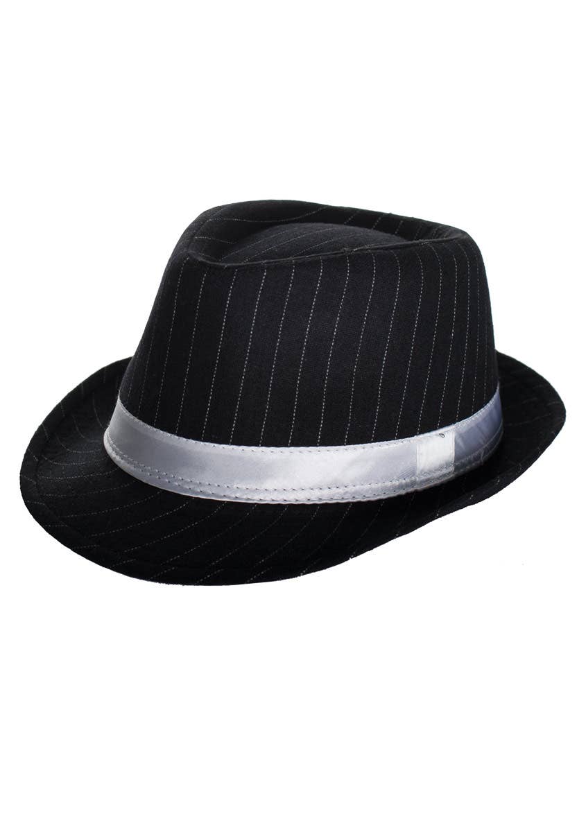 Womens Black and White Pinstripe Trilby 1920s Gangster Hat - Alt Image