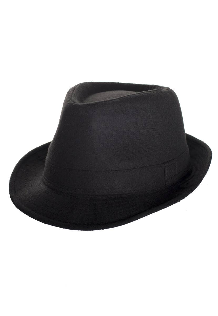 Men's Black Faux Wool Gangster Trilby Costume Hat - Hat View