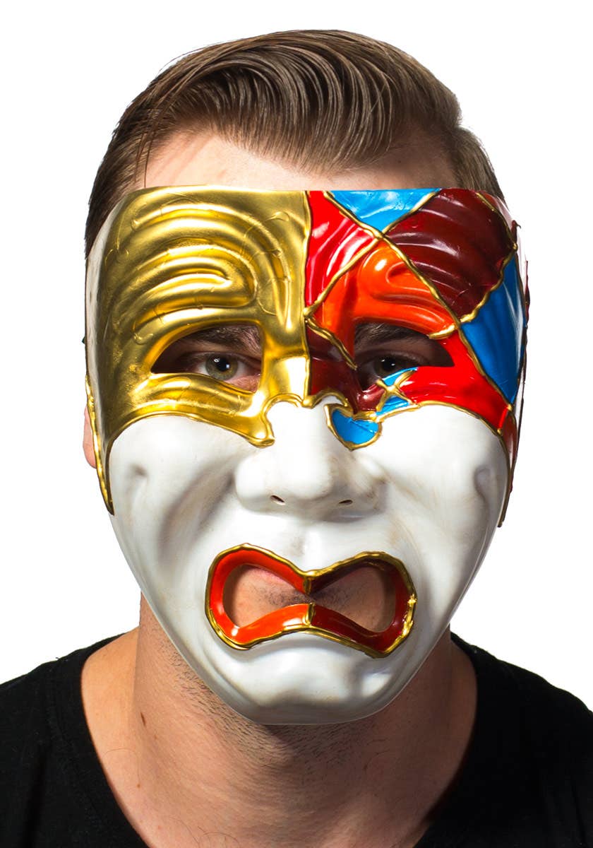 Men's Full Face Tragedy Masquerade Ball Mask - Main Image