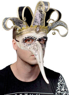 Deluxe Men's Long Nose Jester King Masquerade Mask View 2