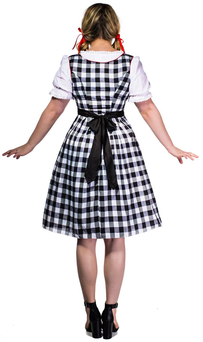 Black and White Checkered Women's Long Oktoberfest Costume Back View