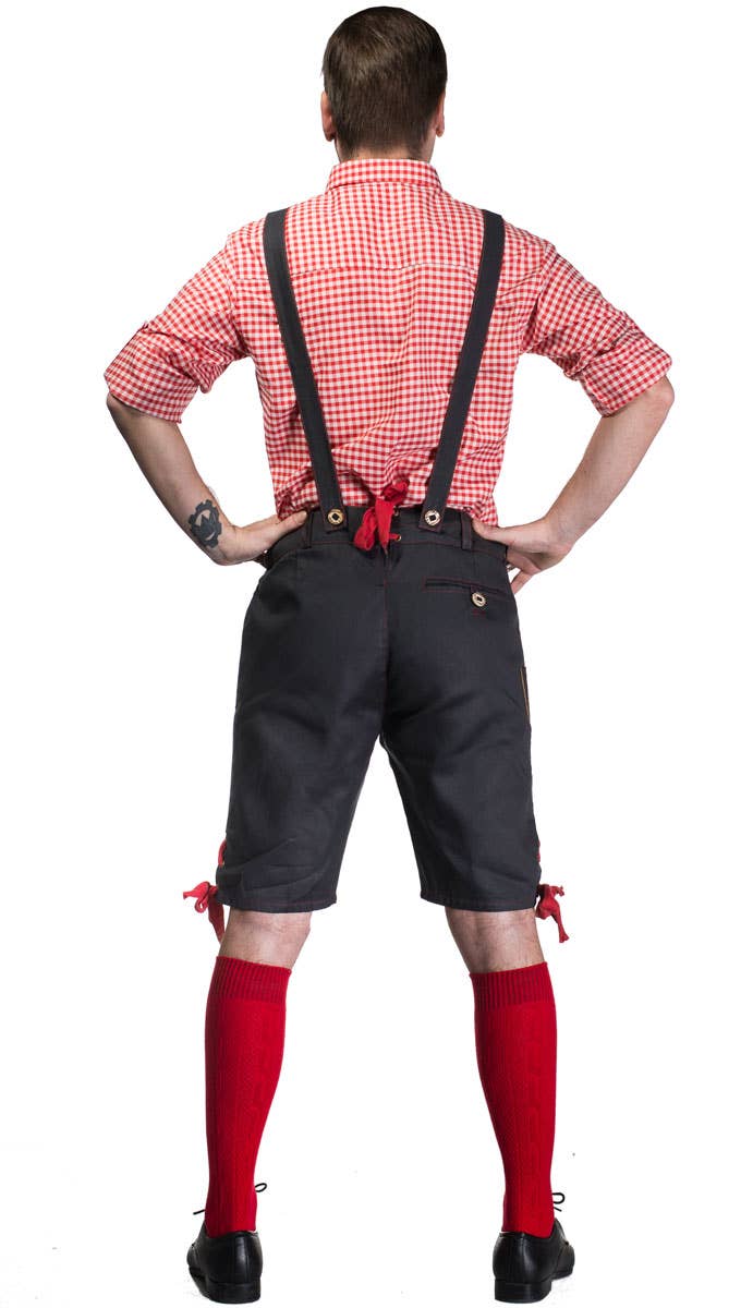 Men's Red and Grey Lederhosen Oktoberfest Outfit German Costume - Back View