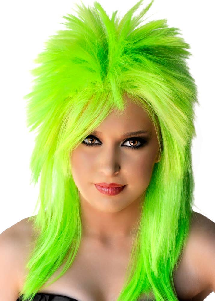 Image of Neon Green 1980's Punk Rocker Women's Costume Wig - Alternate Image