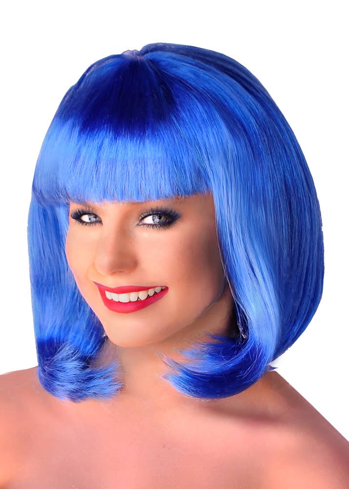 Blue Supermodel Costume Wig | Womens Blue Bob Wig with Fringe