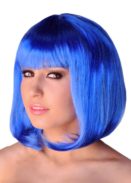 Blue Supermodel Costume Wig Womens Blue Bob Wig With Fringe 