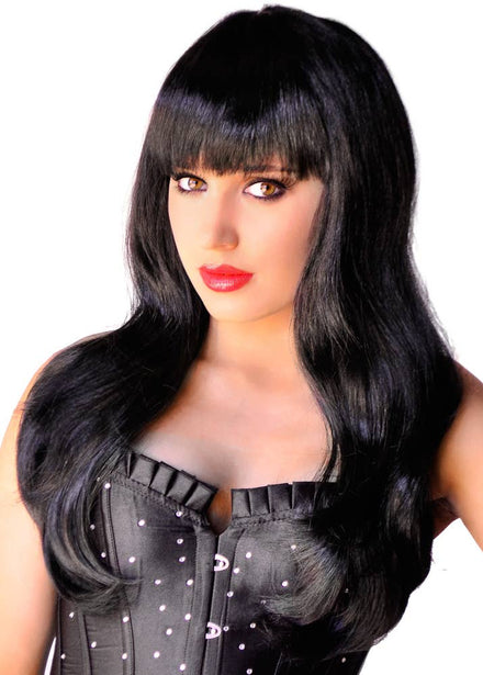 Straight Long Black Women's Glamour Wig with Fringe