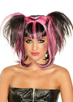 Image of Messy Black and Pink Pigtails Women's Halloween Wig