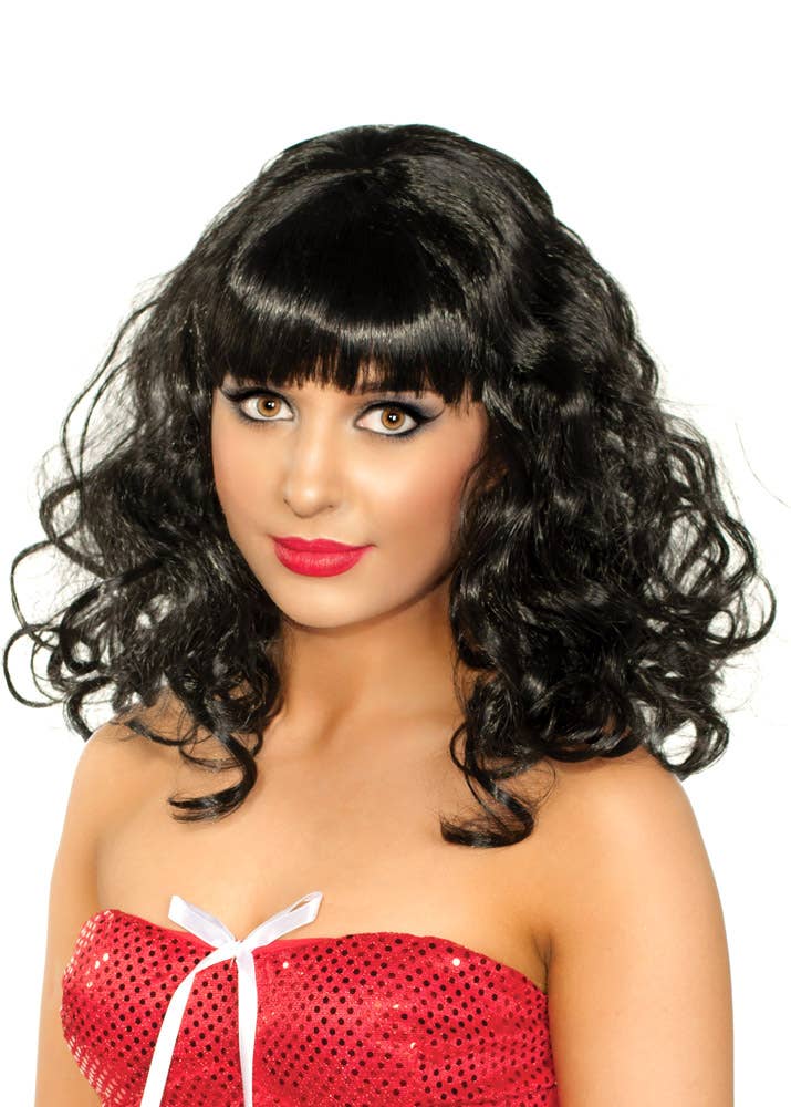 Image of Disco Star Women's Curly Black 70's Costume Wig - Alternate View