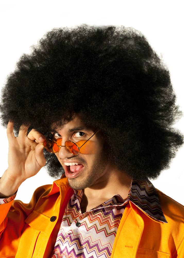 Image of Giant Black Unisex Adults 1970s Afro Costume Wig - Side View