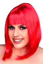 Image of Short Bright Red Women's Beehive Bob Wig with Fringe