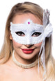 Masquerade Ball Women's White Mask with Feathers - Front View