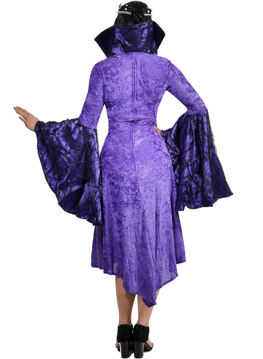 Long Purple Satin Women's Medieval Vampire Queen Costume - Back Image