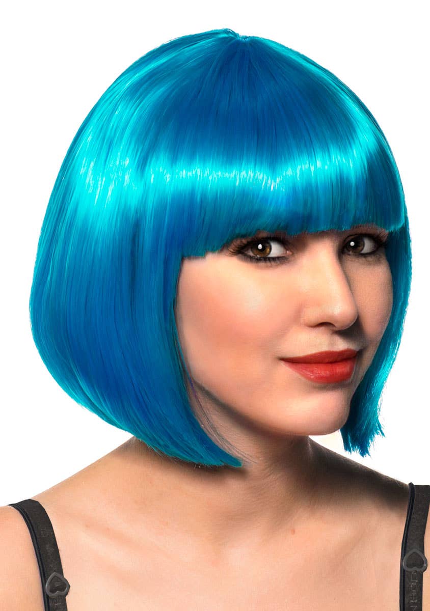 Short Blue Bob Costume Wig for Women - Front View