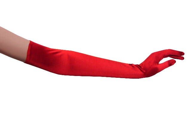 Women's Red Elbow Length Deluxe Satin Gloves Side Image