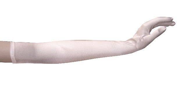 White Elbow Length Women's Deluxe Satin Costume Gloves Side Image
