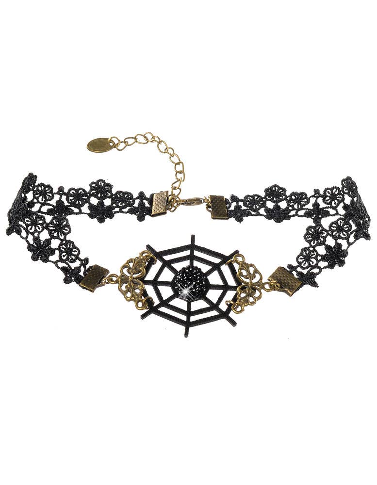 Spiderweb Black An Gold Halloween Choker Necklace Costume Accessory Close Up Image 2