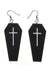 Leather Black Coffin And White Cross Halloween Costume Earrings Close Up Image