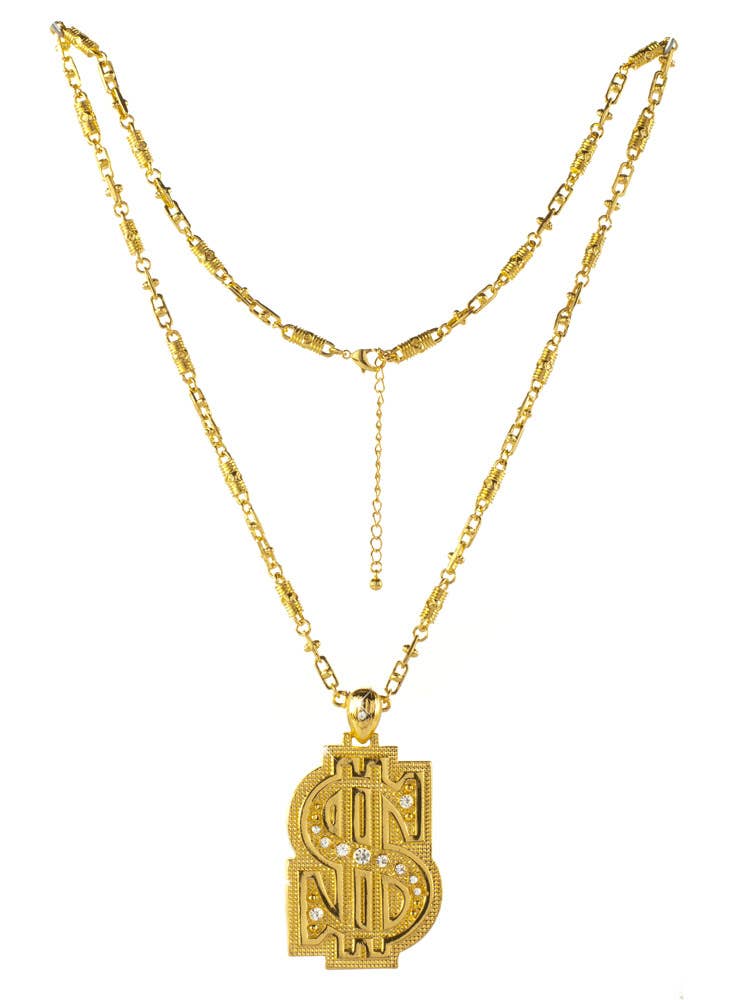 Chunky Gold Bling Dollar Sign Costume Necklace - Alternative View 2