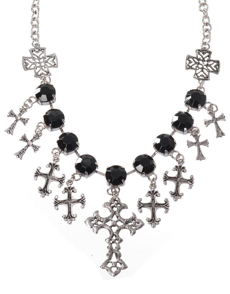 Silver Crosses Gothic Vampire Necklace - Close Up