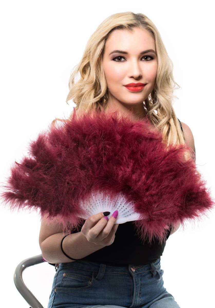 Deep Red 50cm Fluffy Feather Fan View 1