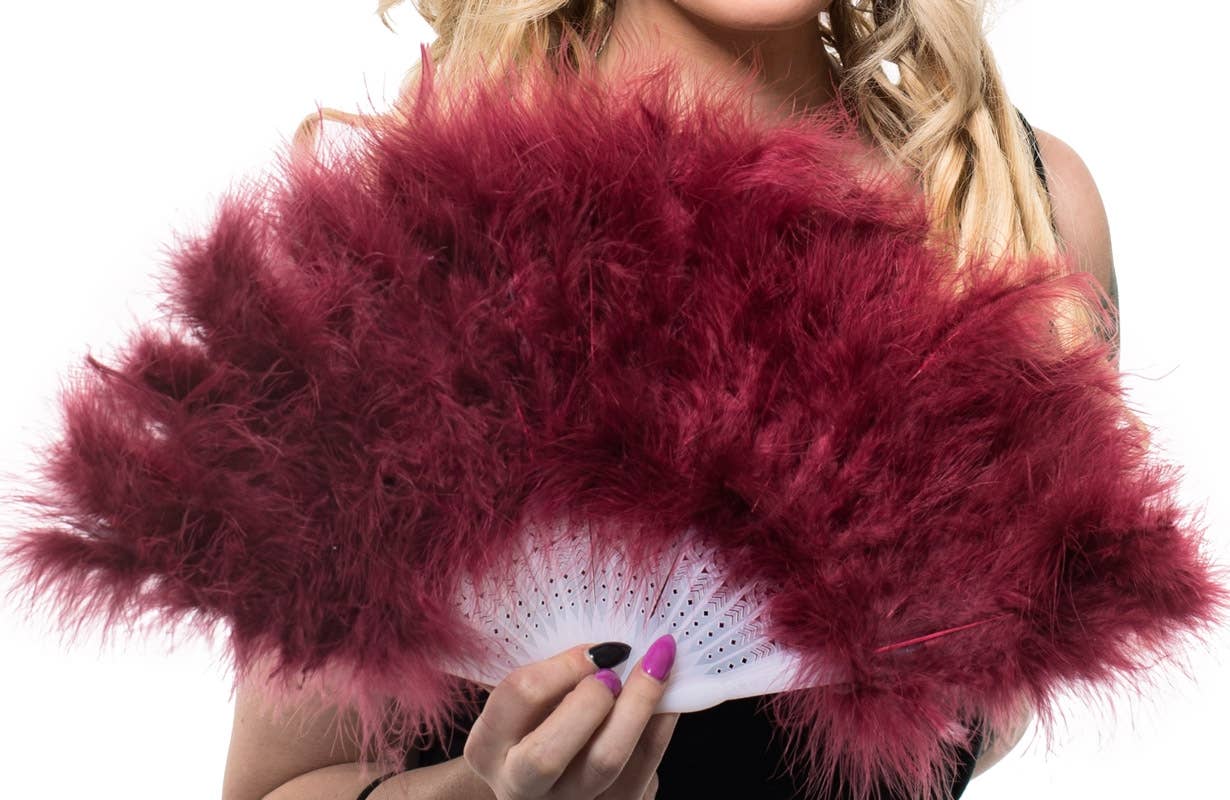 Deep Red 50cm Fluffy Feather Fan View 2