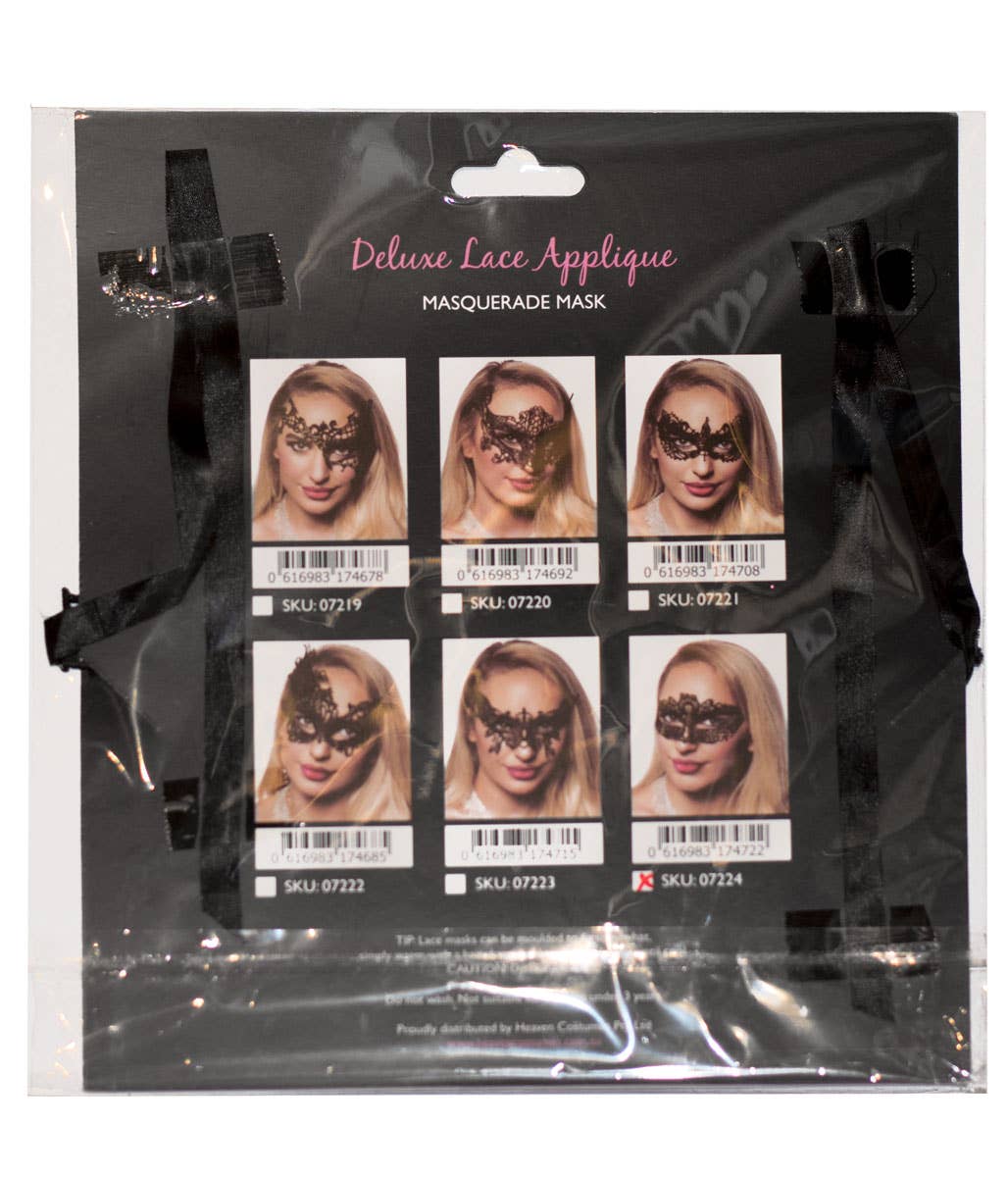 Women's Black Lace Cat Eyes Masquerade Mask Packaging Back